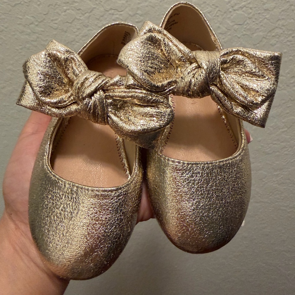 Nordstrom Girls Metallic Gold Bow Flats